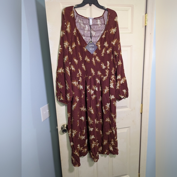 Ava & Viv Burgundy Floral Long Sleeve Dress - Picture 4 of 5
